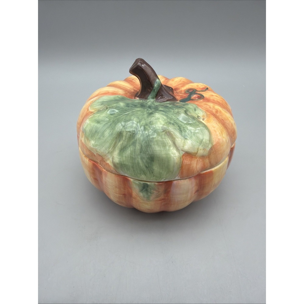Maxcera Ceramic Halloween Pumpkin Candy Dish  Fall Decor 6"x 5.5" EUC